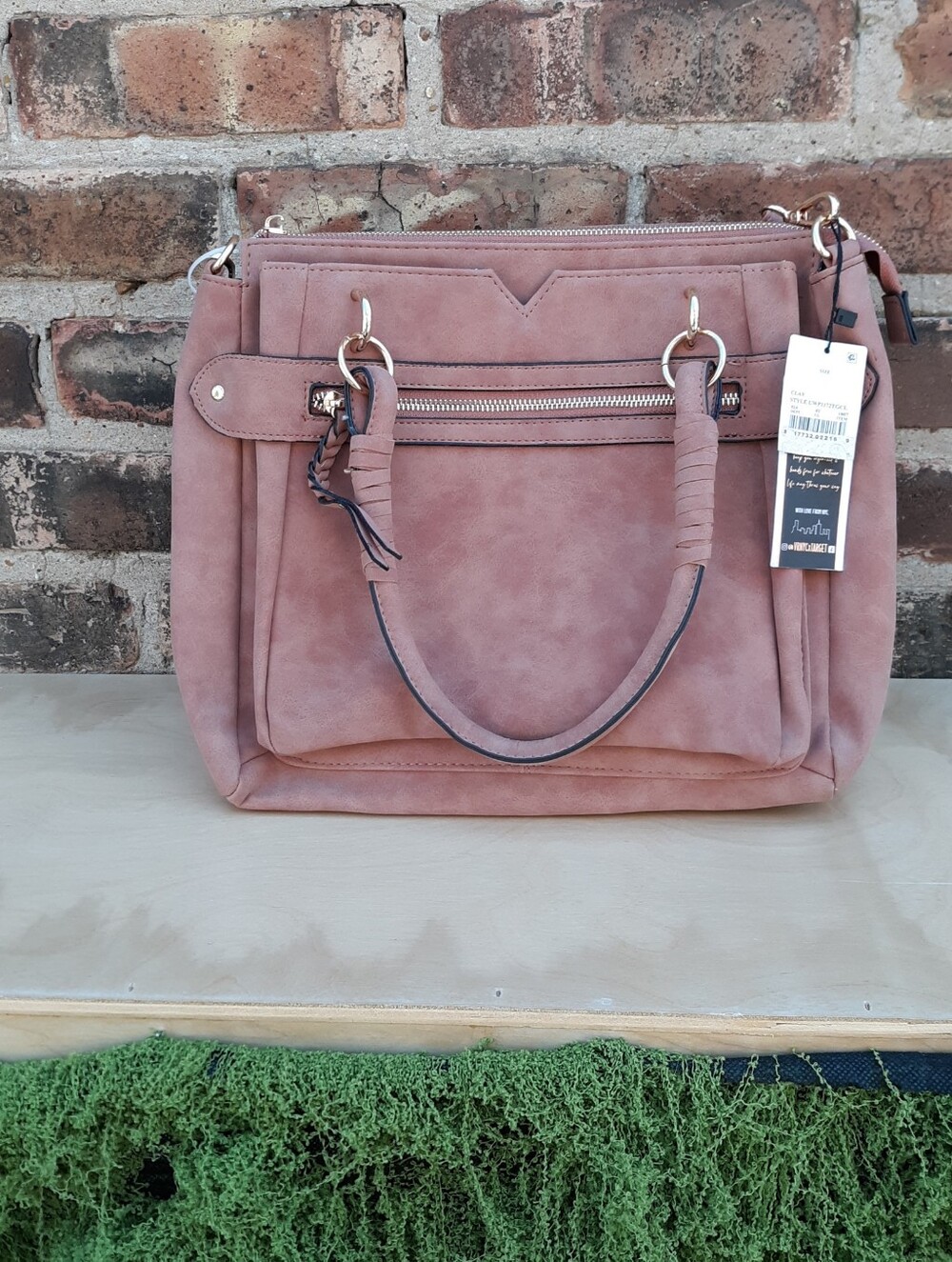 VR NYC Mauve Pink Faux Suede Crossbody Satchel Handbag NWT